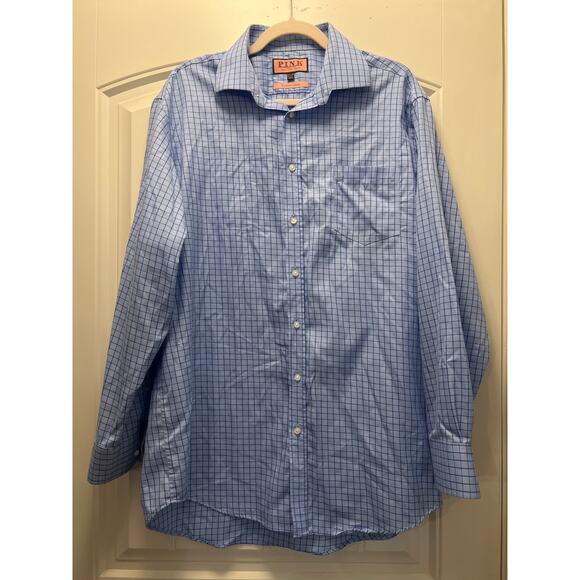 Pink‎ Thomas Pink Men’s Traveller Classic Button Front Shirt Size 16 1/2 35 Blue - Picture 1 of 3